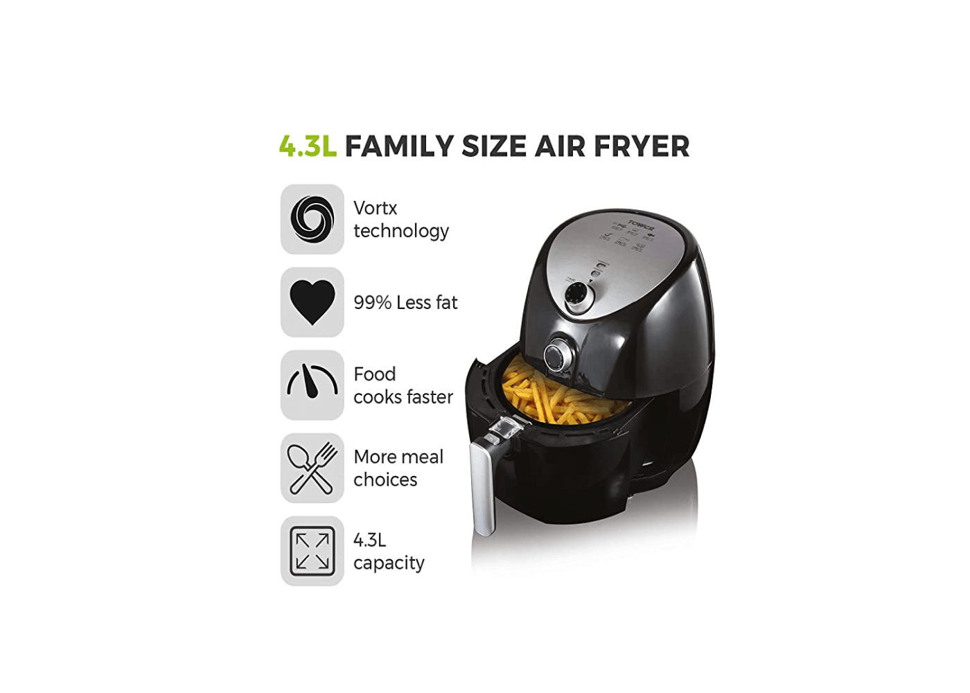 Tower T17021 Family Size Air Fryer With Rapid Air Circulation, 60 ...