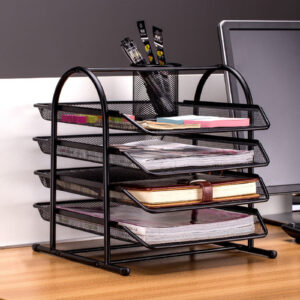 Office A4 Paper Desk Organizer Document File Letter Book Brochure Filling Tray Rack Shelf Carrier Metal Wire Mesh Storage Holder