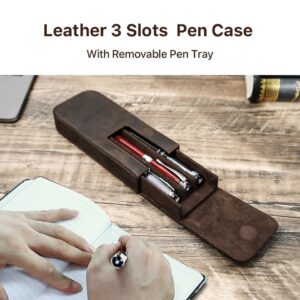 Luxury Genuine Leather 3 Slots Pen Case